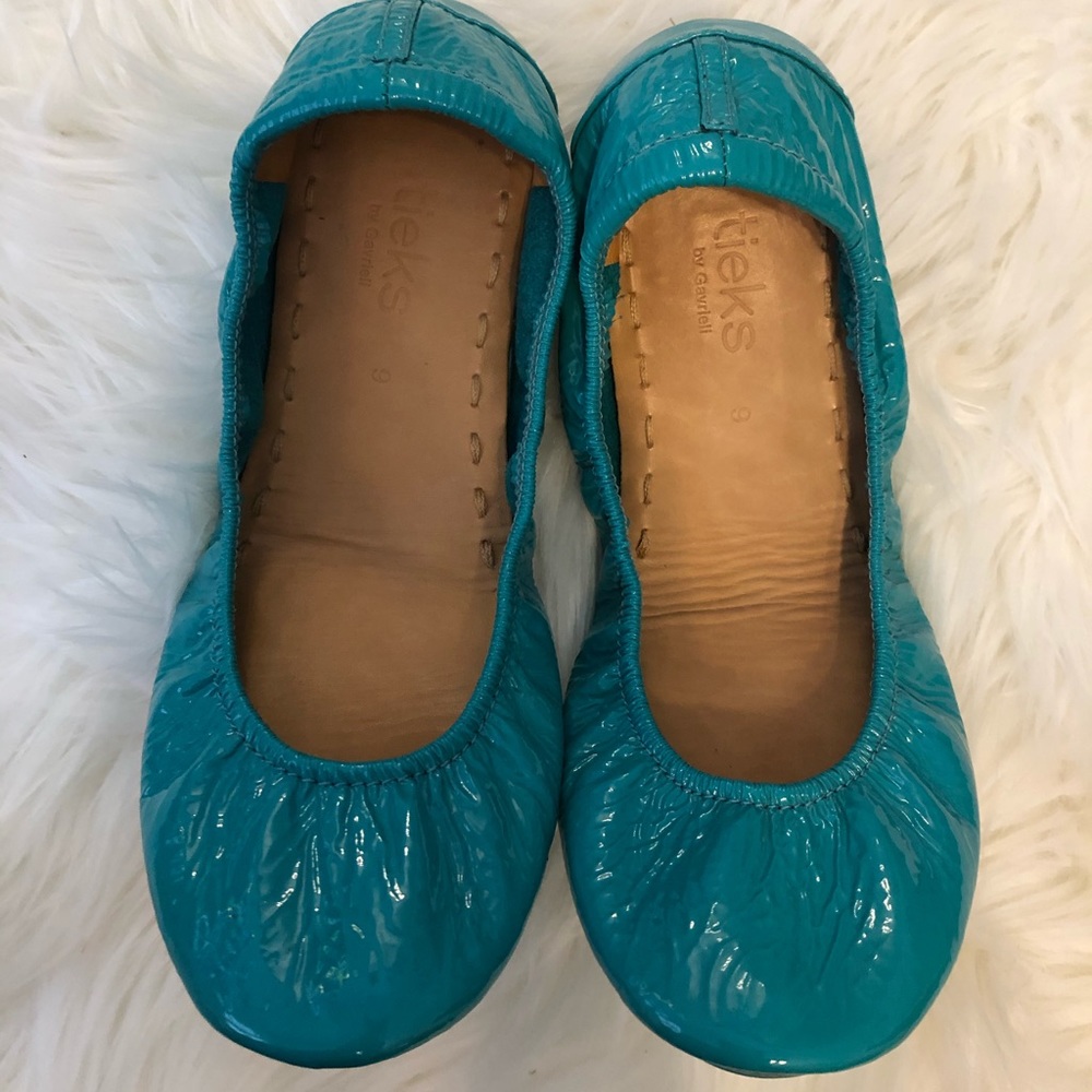 Tieks women’s foldable aqua blue turquoise patent